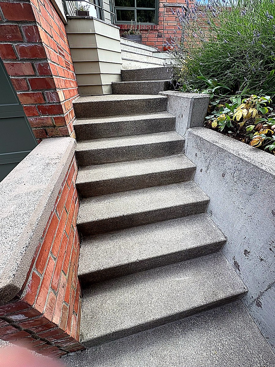 Concrete staircase after moss removal and cleaning